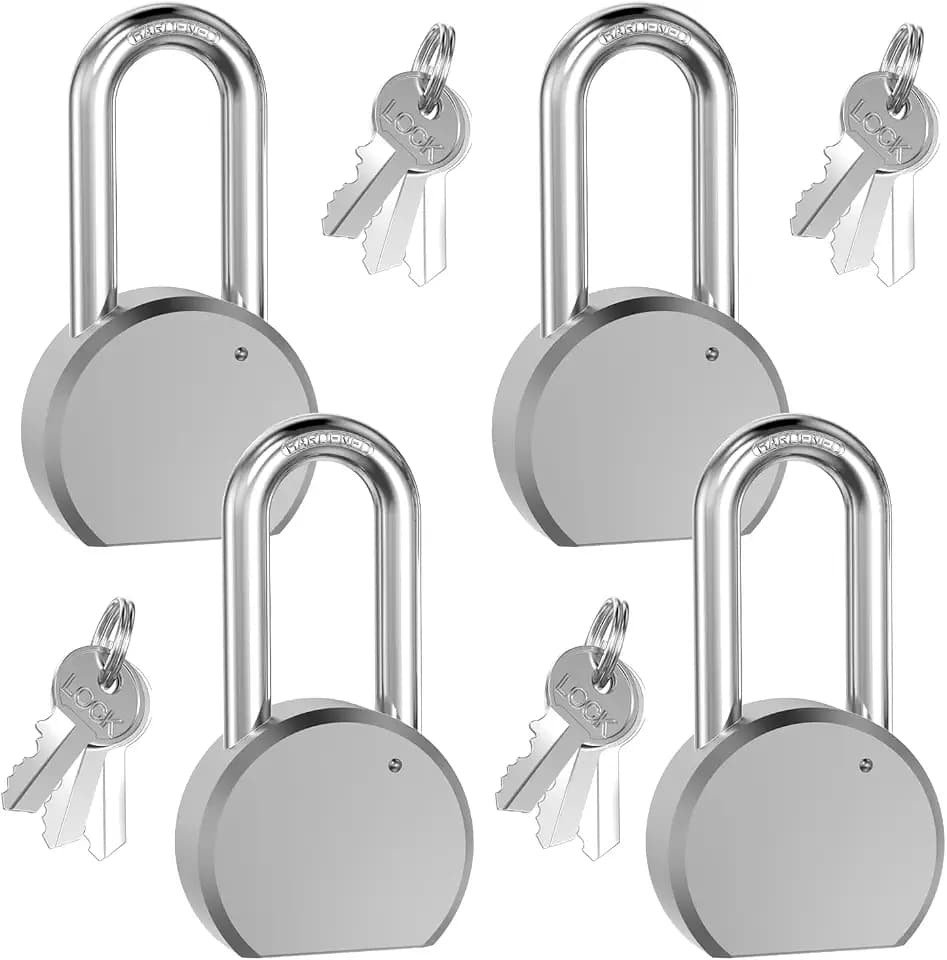4 Pack 65mm Keyed Alike Padlocks, Heavy Duty Matte Chrome Locks