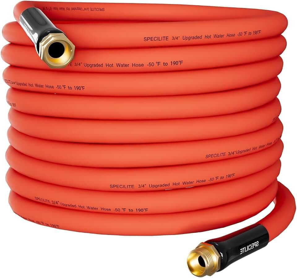 SPECILITE 3/4" x 50FT Hot/Cold Rubber Garden Water Hose, -50℉-190℉, Red