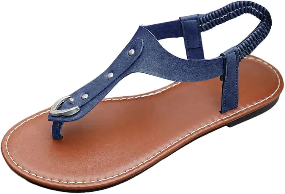 OYOANGLE Women's Toe Post Thong Sandals Open Toe Strap Dressy Flat Sandals