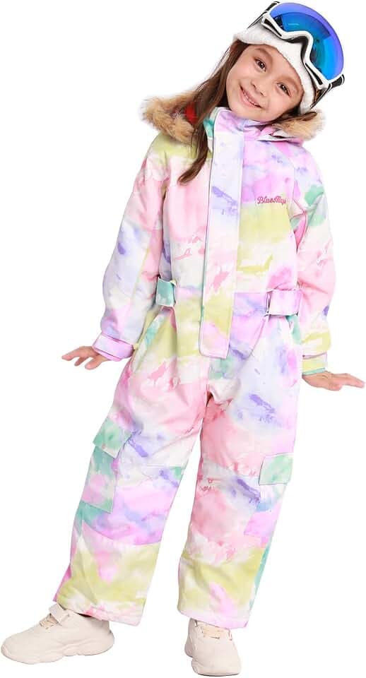 Bluemagic Skianzüge für Jungen und Mädchen, Schneeanzüge für Kinder Winddicht Warm Wasserdicht und Atmungsaktiv, Einteiliges Design, Reißverschlussöffnung