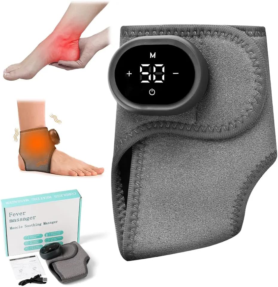 Vicloon 1 Stück Fußmassagegerät, 3-In-1-FußMassager, Kabellose Fußmassagegerät 3 Modi 5 Wärmestufen, Portable Cordless Ankle Massagers, USB Aufladbare Knöchelmassage für Frauen Männer (Grau, A)