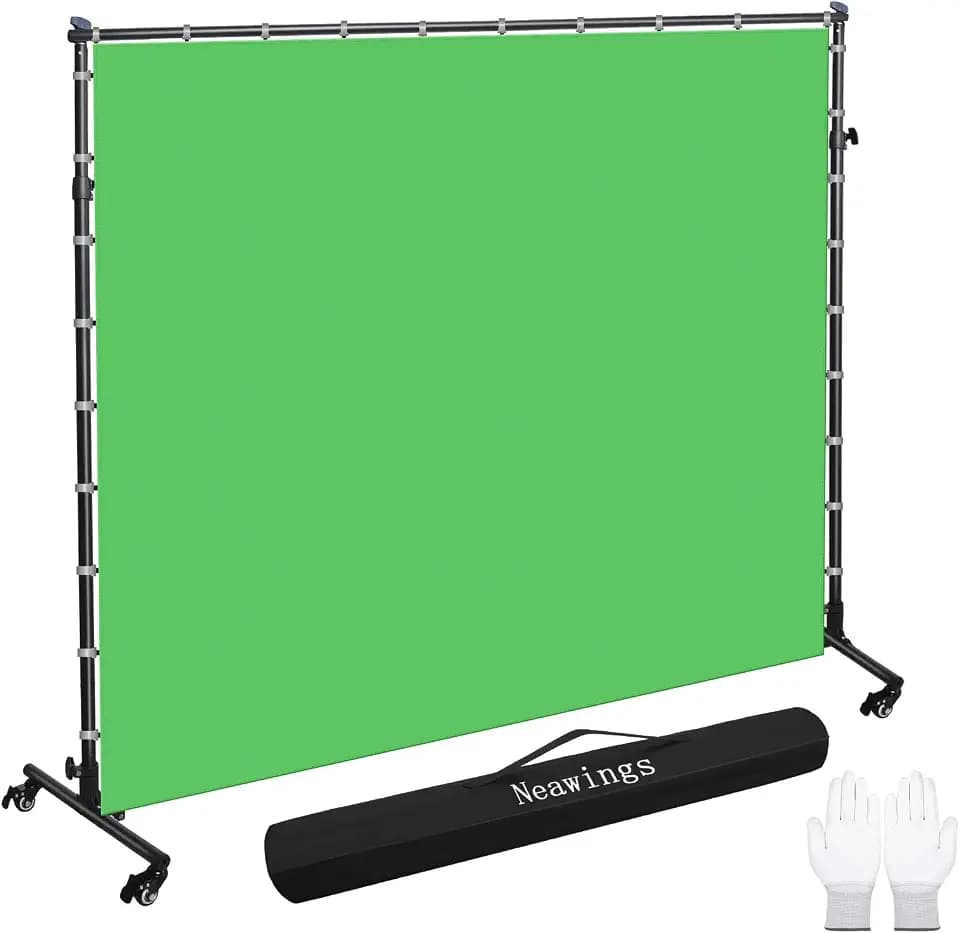 7x10ft Green Screen Backdrop with Movable Wheeled Stand – Portable Greenscreen Background for Streaming, Studio Video Recording, Zoom Meeting, Party, Photo Shoot & Live Streamin