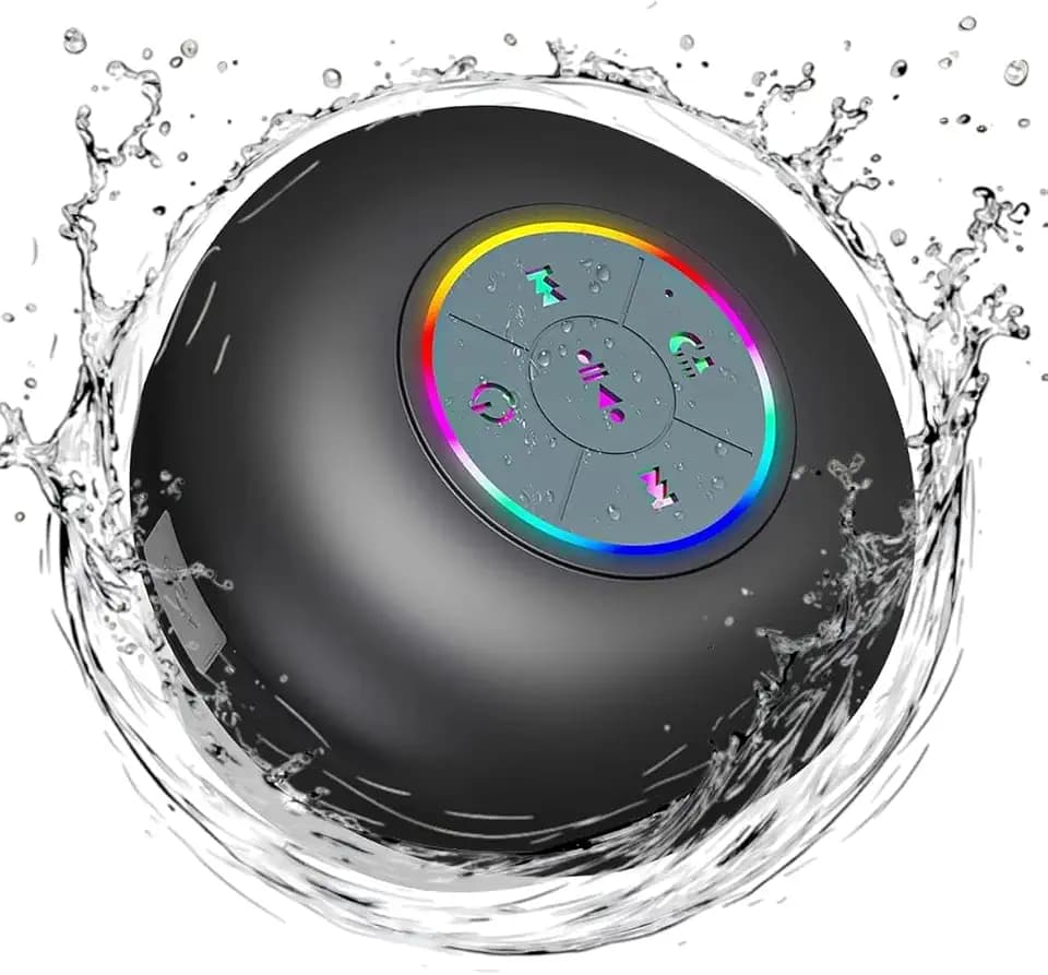 Bluetooth Shower Speaker with LED, Portable Wireless Mini Speaker (Black)