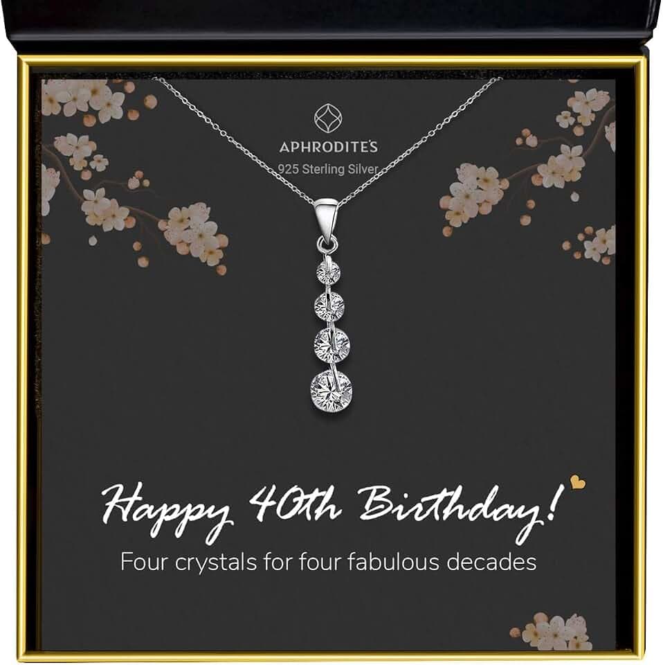 Happy 40th Birthday,Classic Sparkle Crystal Necklace Gift Set, 40th Birthday Gifts for Women, Necklace Gift Card Birthday, 40th Birthday Gifts Women, Sterling Silver, Cubic Zirconia