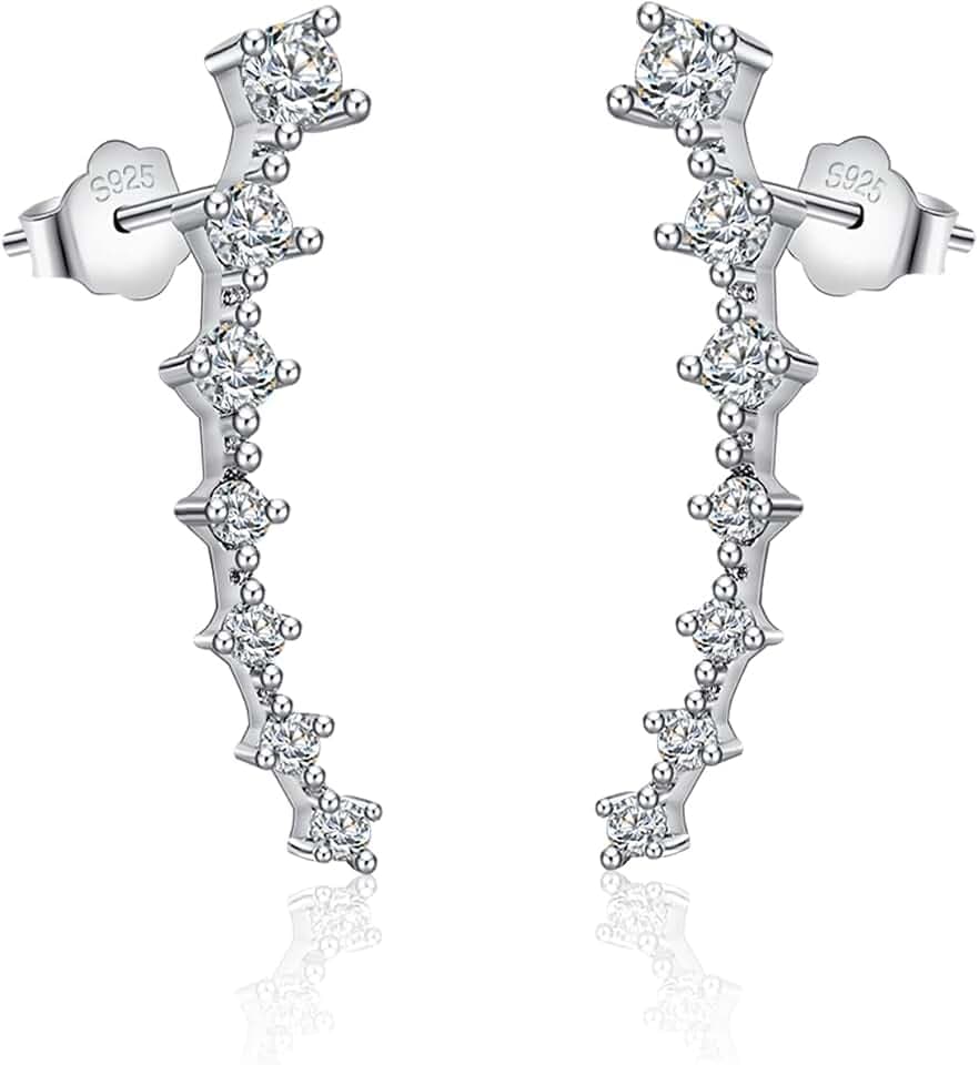 925 Sterling Silver Post Cubic Zirconia Ear Crawle Earring For Women 7 Crystal Star Ear Stud Earrings AAA CZ Arrow Ear Climber Hypoallergenic Piercing Gifts For Her