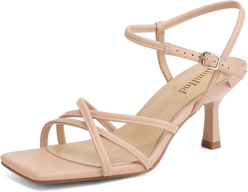 AIUNIIND Kitten Heels for Women, Strappy Square Open Toe Sandals 2.5 inch