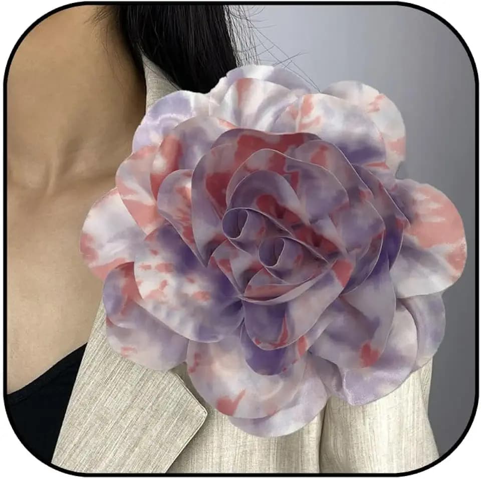 20cm/7.87INDainty Satin Fabric Rose Flower Brooches Elegant Camellia Flower Large Brooch Lapel Pins Wedding Party Dance Banquet for Women Dress Suit Ceremony Clothes Accessories Jewelry