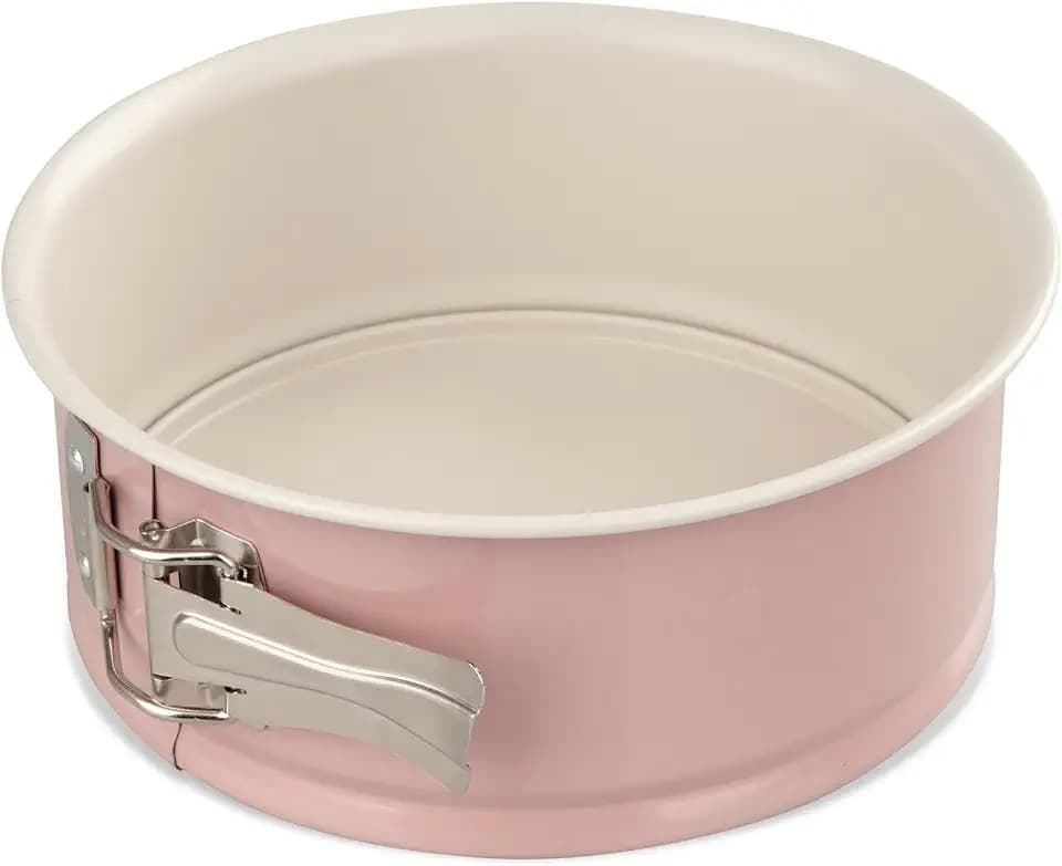 Dr. Oetker Springform Ø 18 cm mit Flachboden, Backform mit extra hohem Rand aus der Serie Modern Baking - Retro Design, runde Kuchenform mit Premium-Antihaftbeschichtung, Rosa/Creme