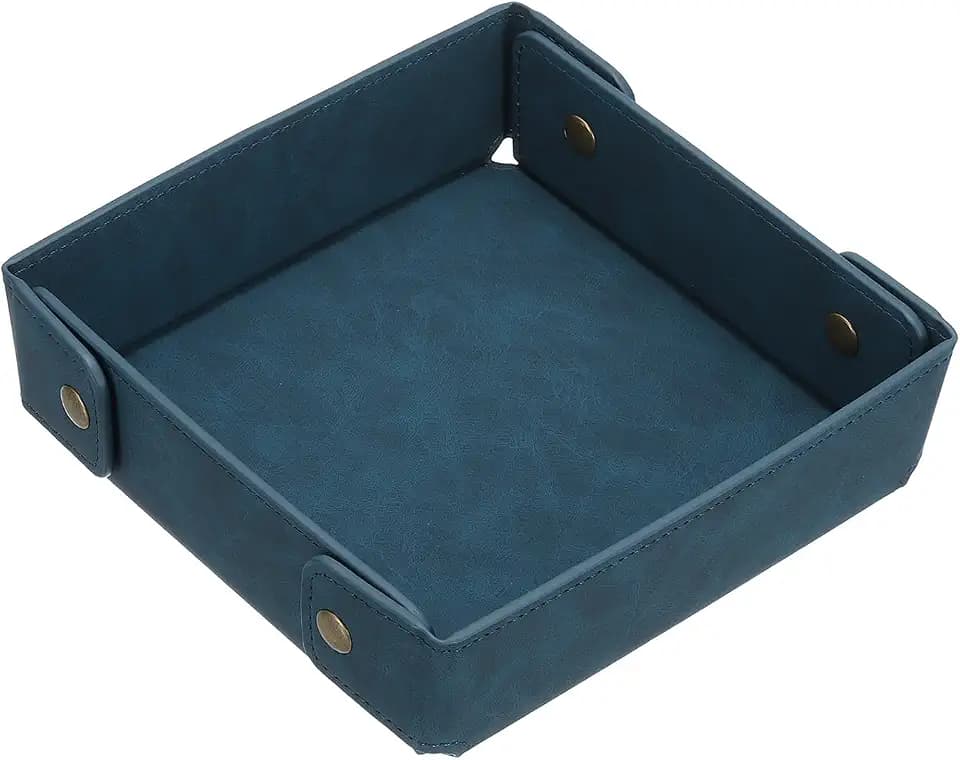 PATIKIL Leder Schmuckablage mit Druckknopf-Organizer Dunkelblau 18cm