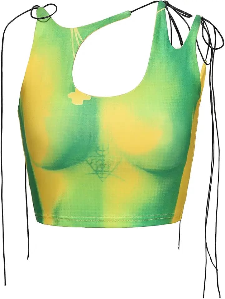 CAPE CLIQUE Y2K Tops Rave Outfits Sexy Tops for Women Party Club Night Halter Sleeveless 3D Body Print Summer Crop Tank Top