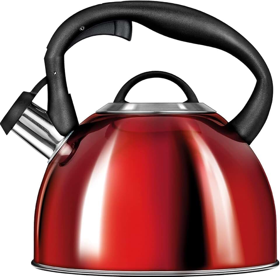 SMILE MCN-13/C1 Wasserkocher Nicht-elektrisch, für alle Herdarten inkl. Induktion, 3 l, Rostfreier Stahl, Nicht-wärmer Griff, Benötigte Temperatur Pfeife Rot Glanz, Czerwony