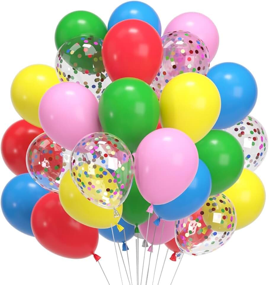 60 Stück Luftballons Rosa Rot Blau Regenbogen Konfetti