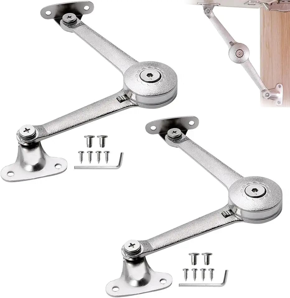 2 Pack Lid Support Hinge Folding Heavy Duty Soft Close Lid Stay Hinges Zinc Alloy Safe Toy Box Hinges for Wooden Box, Cabinet, Wardrobe, Chest, Support 50lb