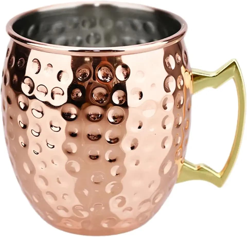 500ml Cocktail Wine Cup Moscow Mule Mug Stainless Steel Hammered Copper Plated Beer Cup Coffee Bar Tools(Golden)