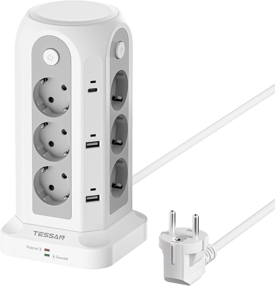 TESSAN Mehrfachsteckdose mit USB, Verlängerungskabel 2M, Weiß