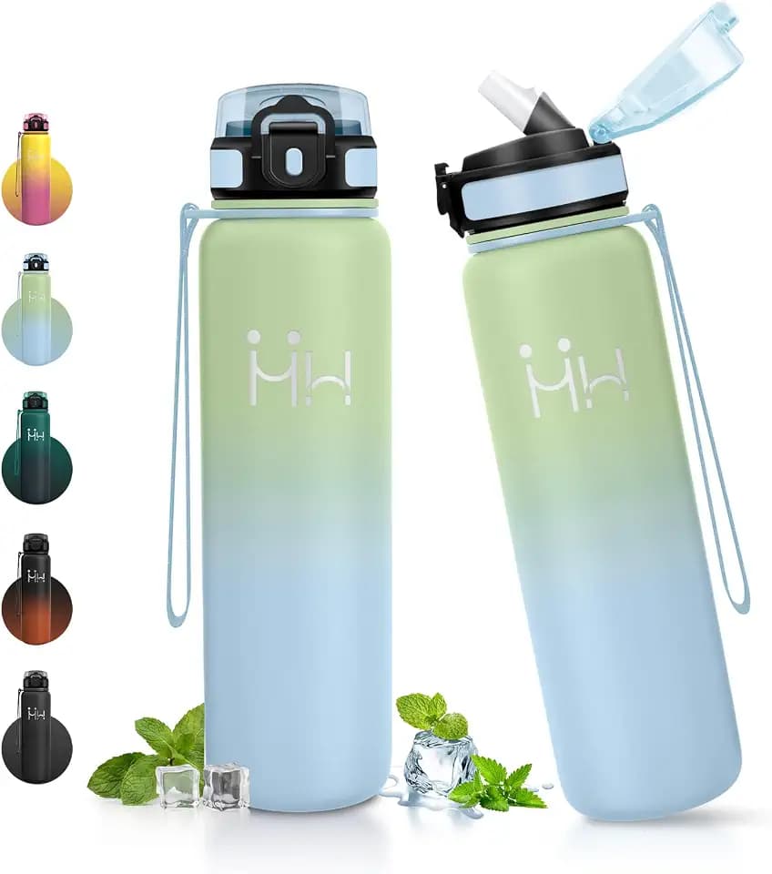 Thermoskanne 1L, Trinkflasche mit Strohhalm, Isolierflasche Doppelwandig, Kohlensäure Geeignet, Wasserflasche für Camping, Sport, Fitness, Gym