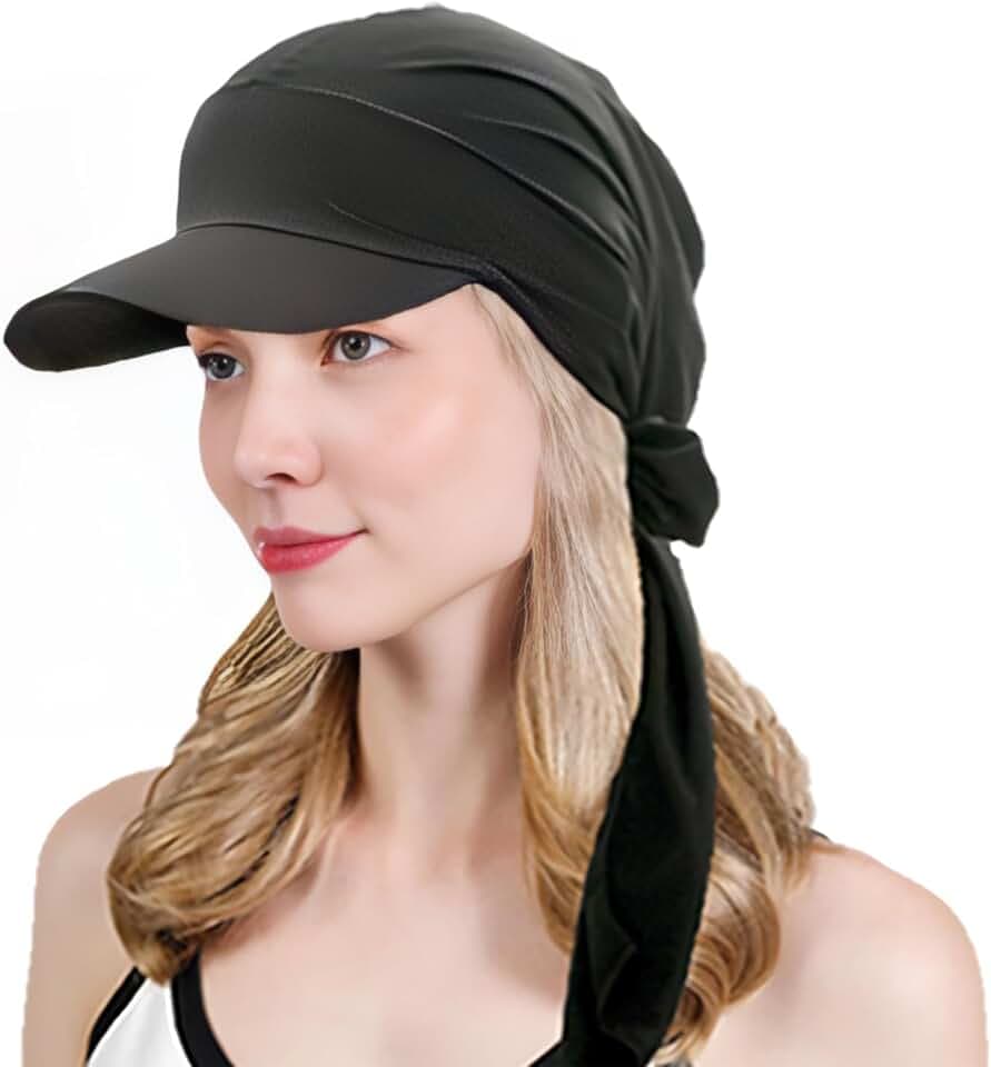 Schirm-Chemo-Kopfbedeckung Mütze mit Krempe für Damen, Sonnenschutz, Baseballkappe, vorgebundene Headwraps für Haarausfall, elastische Kopfkratzer, Krebs, Haarturban, Newsboy Cap, Schwarz