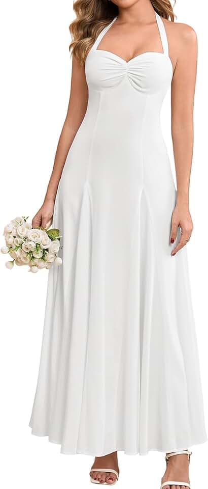 EYNMIN Womens Halter Maxi Long Flowy Floral Summer Wedding Guest Dresses