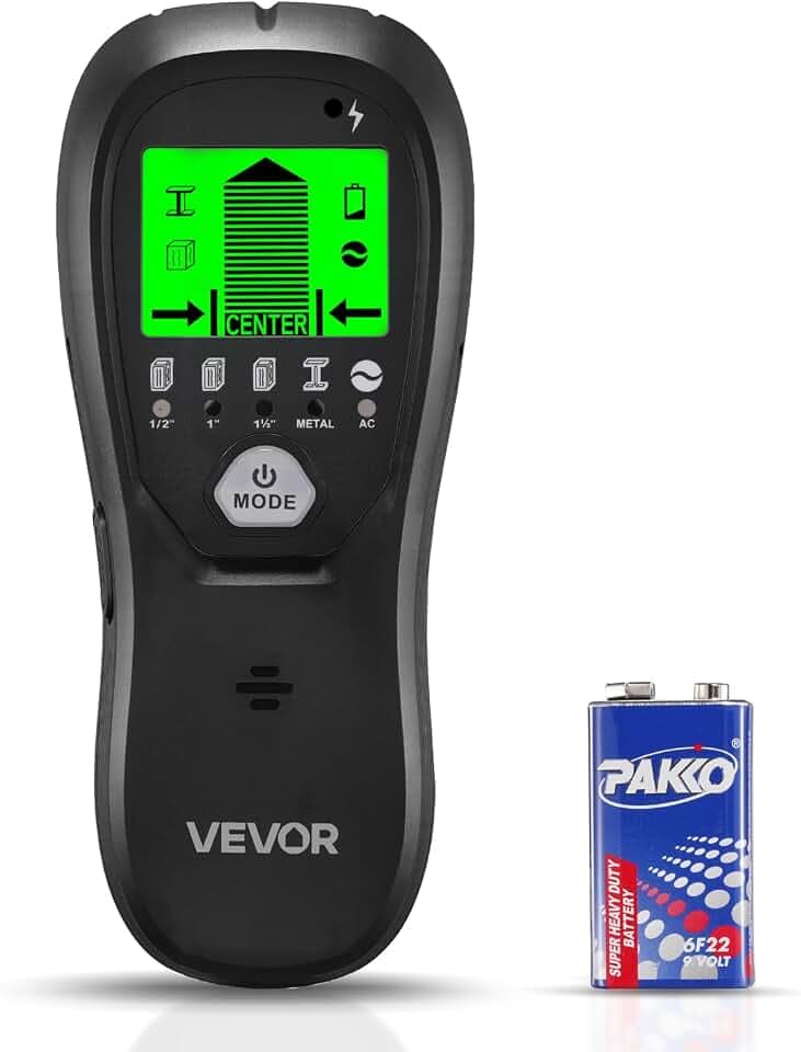 VEVOR Balkenfinder, Wandscanner, 5-in-1, elektronischer Multidetektor mit intelligentem Sensor, hochauflösendem LCD-Display & Audioalarm, für Metall, Wechselstromkabeln, Balken, Rohren, Schwarz