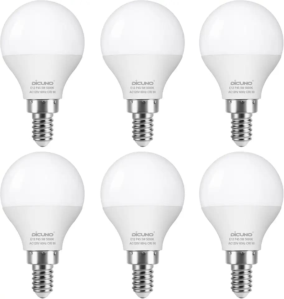 DiCUNO E12 LED Bulb 60 Watt Equivalent, Daylight White 5000K, 600LM, 6-Pack