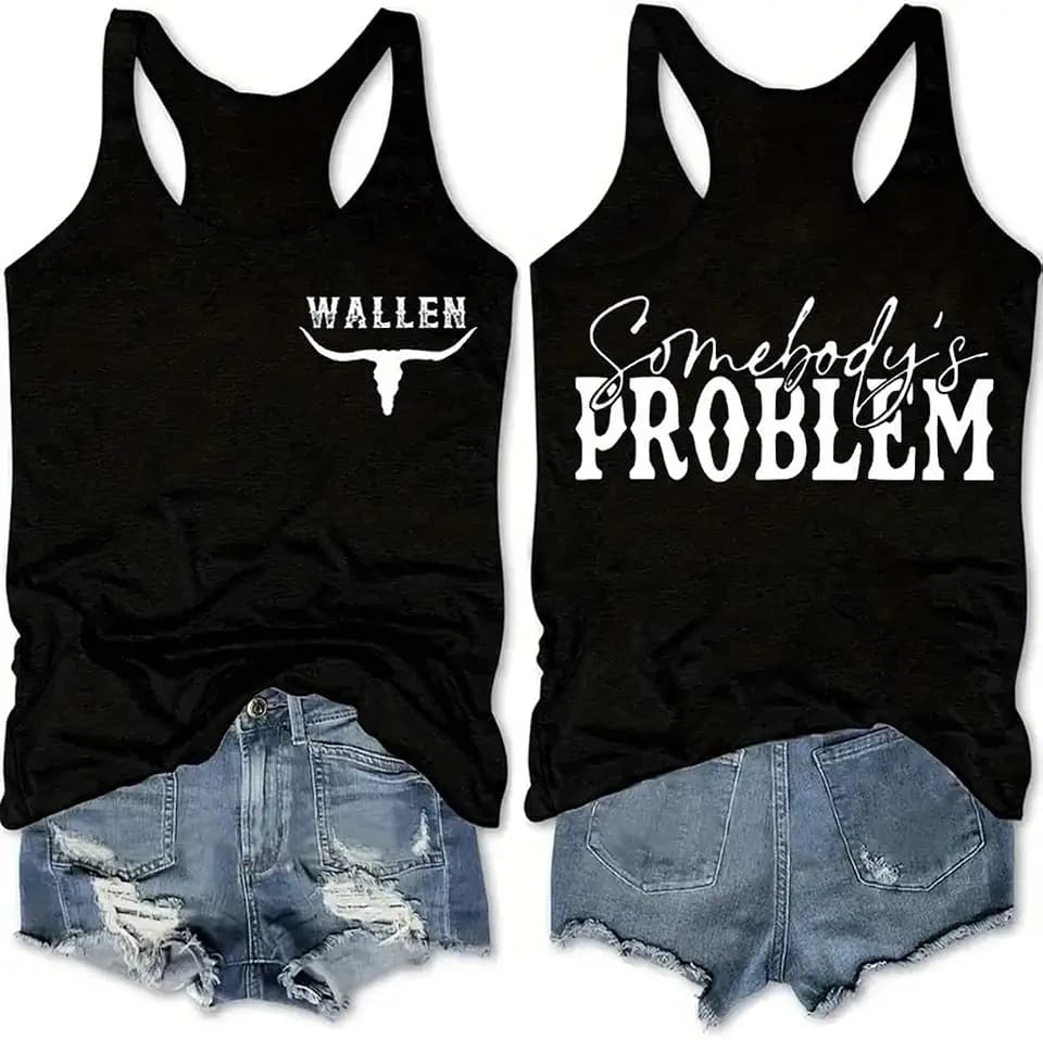 Women Somebody's Problem Tank Tops Country Concert Music Tee Western Shirt