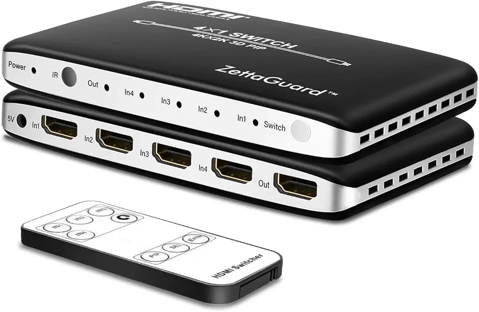 4 Port 4 x 1 HDMI Switch with PIP (Picture in Picture)and IR Wireless Remote Control, HDMI Switcher Hub Port Switches for PS4 Xbox Apple TV Fire Stick Blu-Ray Player (ZW410)