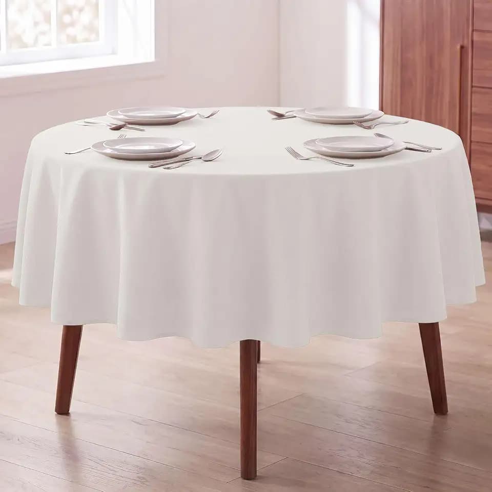 H.VERSAILTEX Linen Textured Table Cloths Round 70 Inch Premium Solid Tablecloth Spill-Proof Waterproof Table Cover for Dining Buffet Feature Extra Soft and Thick Fabric Wrinkle Free, Ivory