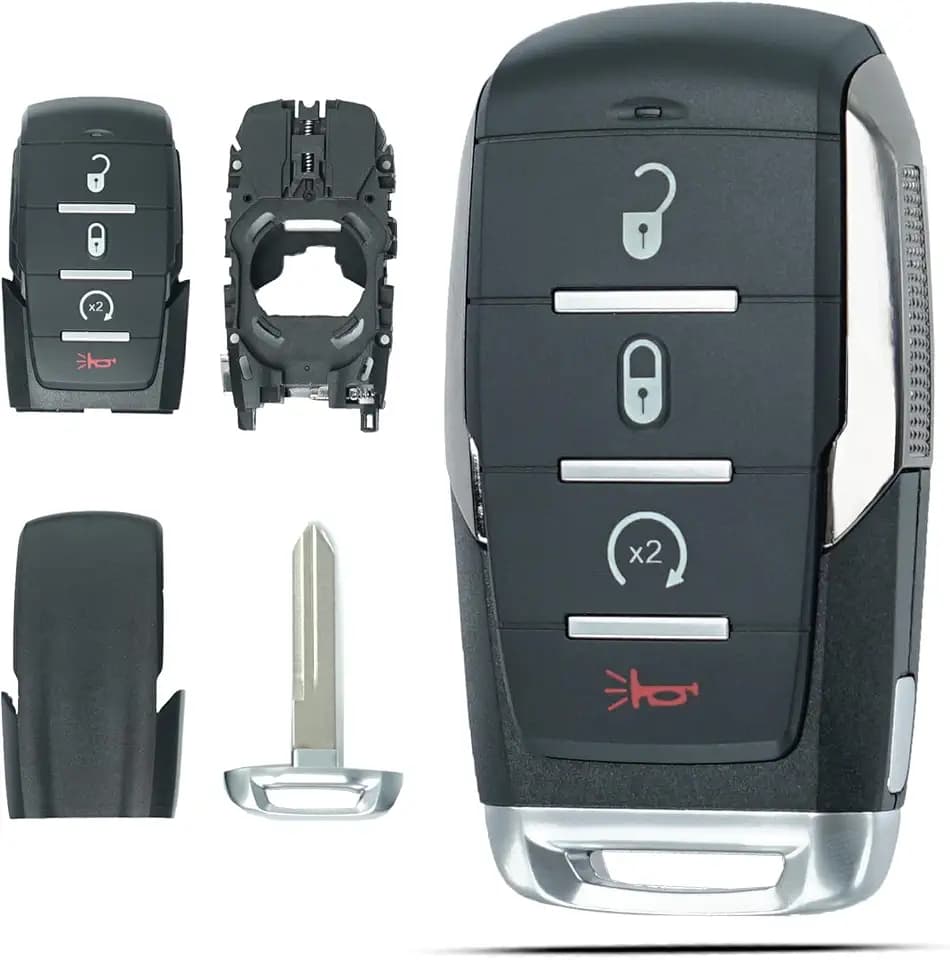 SUPALAND Key Fob Shell Case Replacement Fits for Dodge Ram 1500 2019 2020 2021 2022 2023 2024 Keyless Entry Remote Control 4 Button Pad Key Fob Cover OHT-4882056