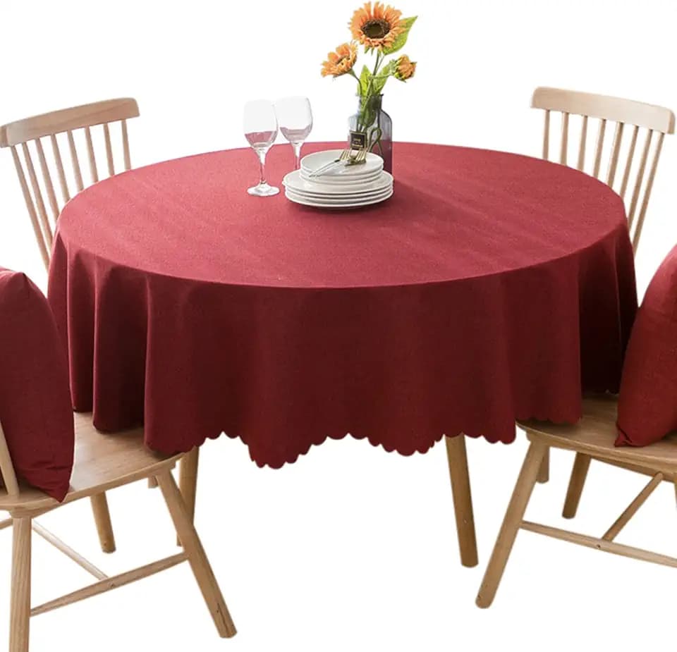 Jeloris Round Waterproof Tablecloth Spill-Proof and Stain Resistant Table Cloth Wrinkle Free Washable Decorative Fabric Table Cover for Kitchen, Dining, Parties, Buffet, Wedding(48 inch, Red)