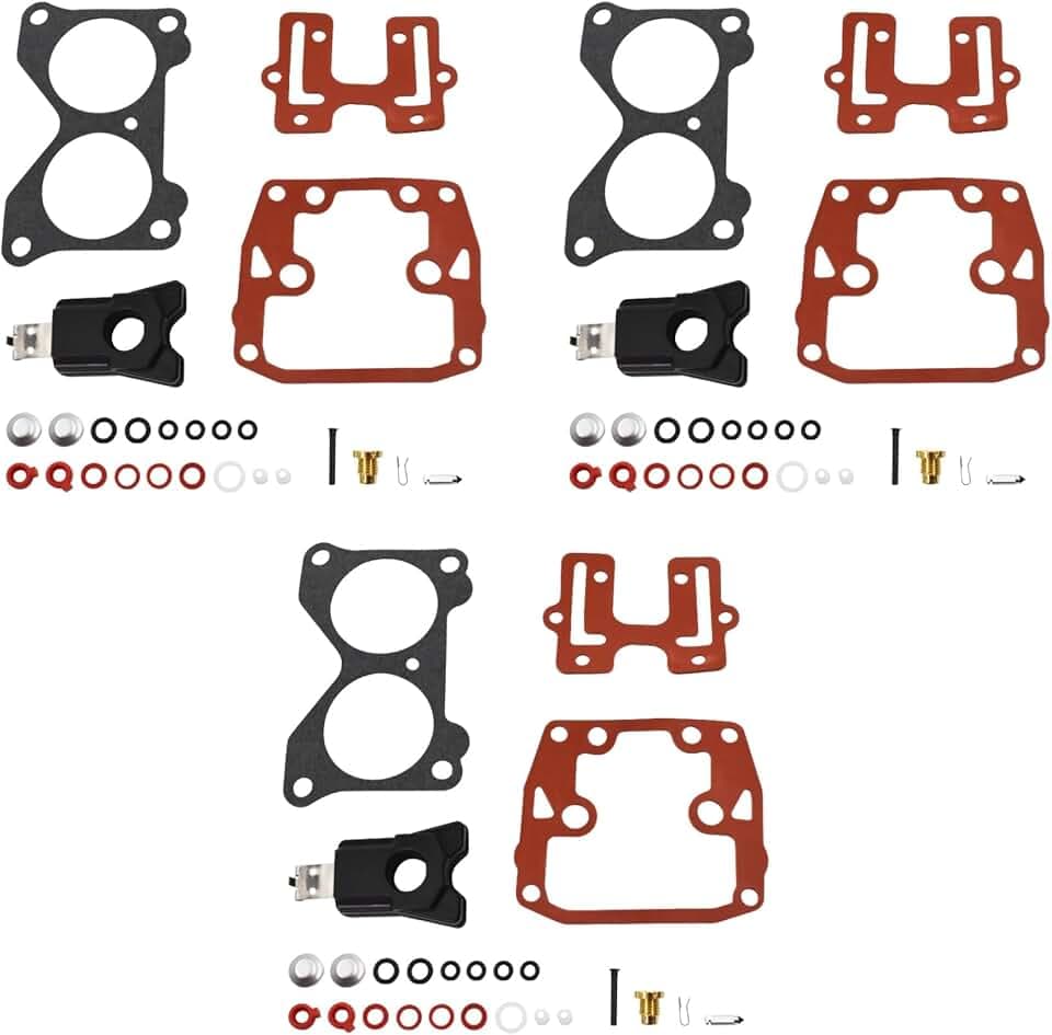 ALL-CARB 3 x Carburetor Carb Repair Kits with Float Replacement for Johnson Evinrude V4 85 90 100 115 125 140hp and V6 150 155 175 185 200 235hp