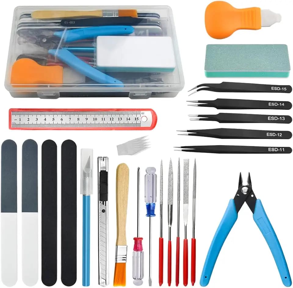 28-teiliges Modellbauwerkzeug-Set Gundam Modell-Werkzeug-Set mit Kunststoffbox für Modellbau, Auto, Hobby, Modellbau, Reparatur und Befestigung