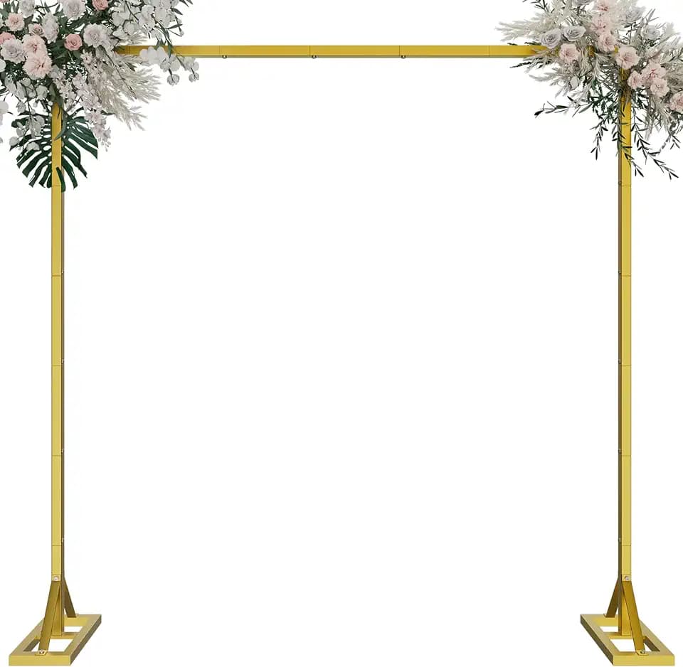 OGEMXU 8.2FT Backdrop Stand, Square Wedding Arch & Balloon Stand, Gold