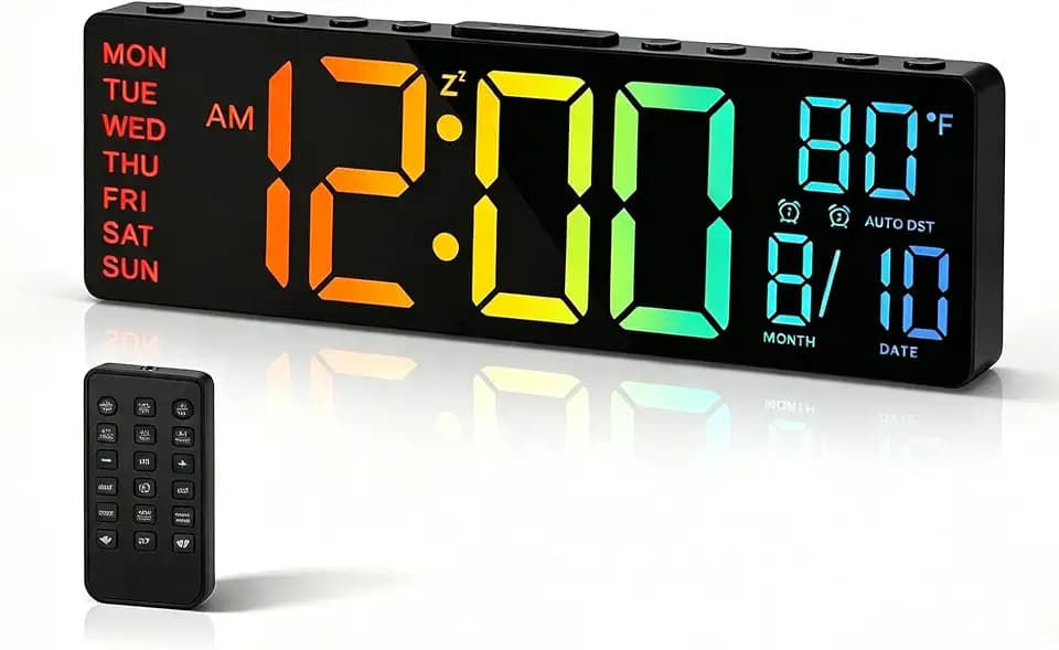 HAITANG Digitale Wanduhr - 10,5" Große Wanduhr Mit Temperaturanzeige, Datum Und Tag, RGB-Farb-Auto-Helligkeitsdimmer, Nachtlichter, 24/12-Stunden-Led Für Schreibtisch, Schlafzimmer