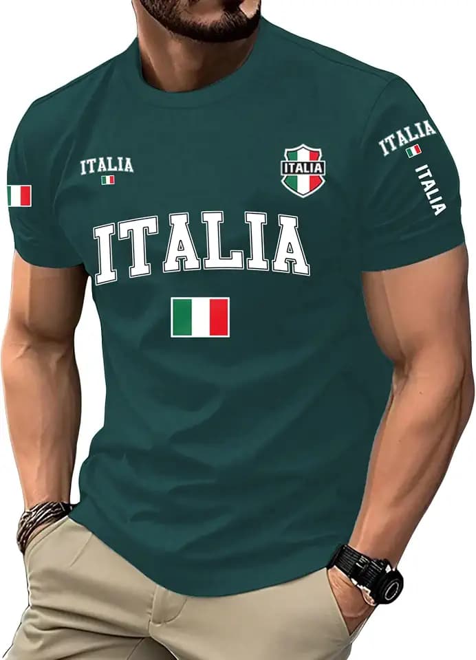 SweatyRocks Men's Graphic Tees Italia Flag Short Sleeve T Shirt Streetwear