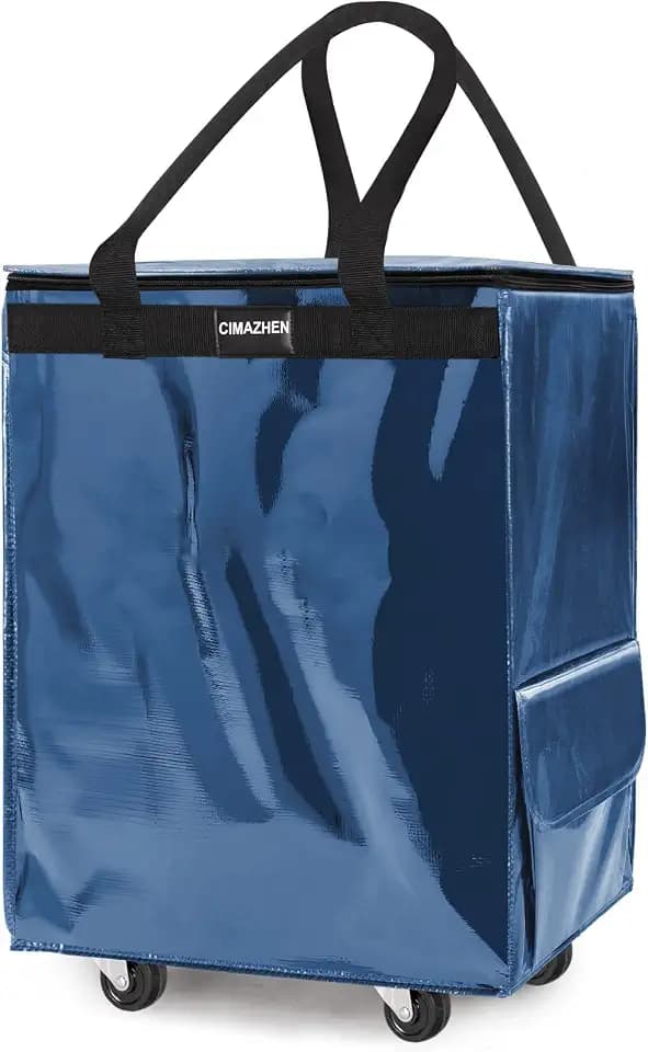 Reusable Grocery Bag on 4 Wheels, Rolling Shopping Tote Bag with 3 Handles