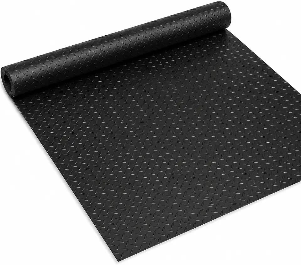 4 x 6 FT Garage Floor Mat, 1.5mm Thick Diamond Plate PVC Garage Flooring, Waterproof Trailer Mat Floor Protection for Home, Gym, Garage, and Vehicles - Black