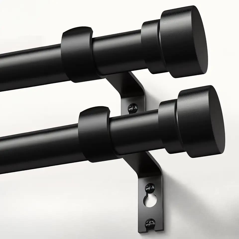 Oneach 2-Pack Heavy Duty Curtain Rods for Windows 66 to 120 Inch, 1 Inch Pole Adjustable Black Curtain Rod with Easy Installation and Modern Design, Decorative Drapery Rods with Finials