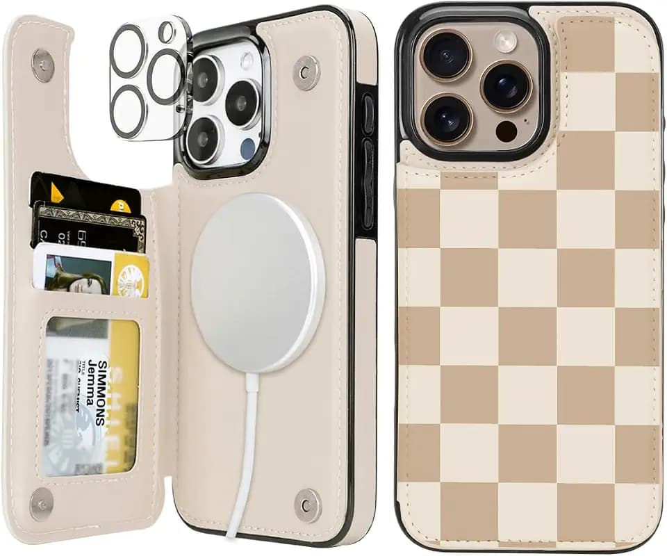 uCOLOR for iPhone 15 Pro Max Wallet Case with Card Holder Checkered