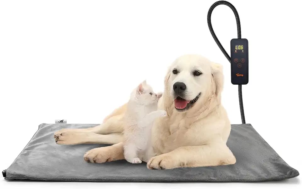 Toozey Katzen & Hund Heizmatte Innen 70 * 50cm, Timing & Temperatur Einstellbar Sicher Elektrisch Haustier Heizdecke, Weicher Wärmedecke für Neugeborene/Klein/Altere Katze und Hund, Grau - L
