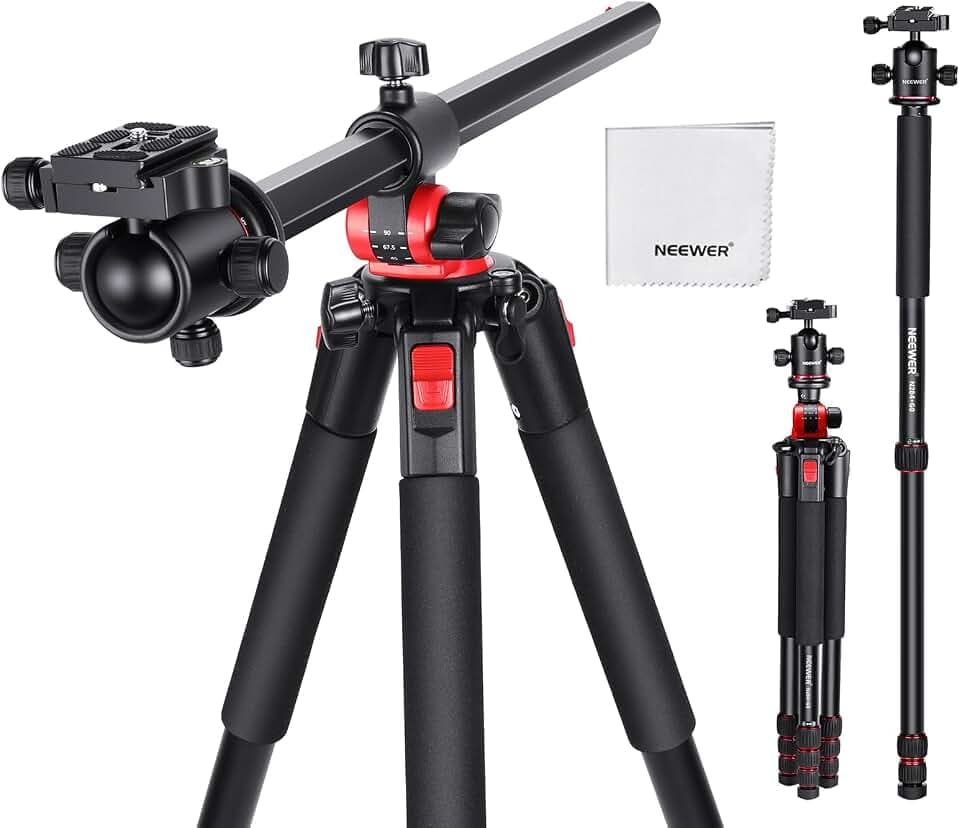 NEEWER Kamera Stativ Einbeinstativ, 72" Aluminium Overhead Mount Stand Heavy Duty für DSLR Cam Camcorder, Horizontal Mittelsäule, 360° Kugelkopf & Arca Typ QR Platte, Max. Last 33 lbs, Reinigungstuch