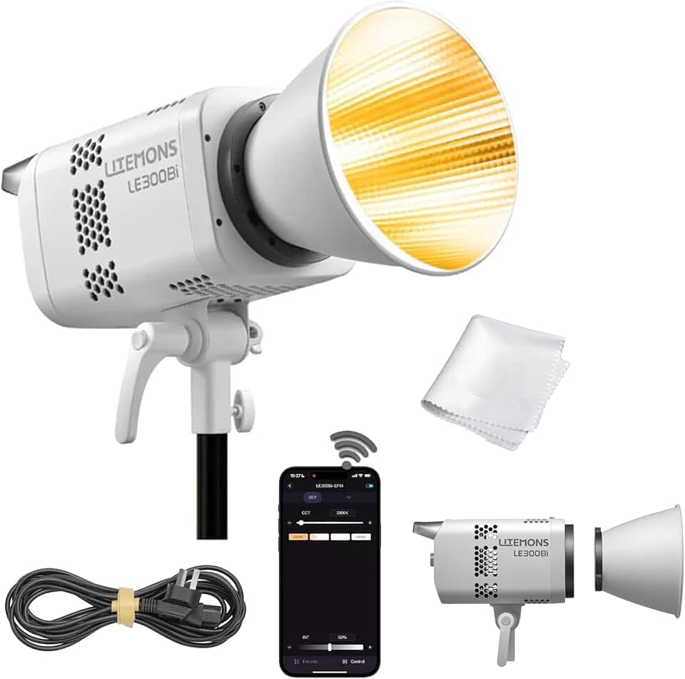 Godox LE300Bi Bi-Color LED Video Light, 320W Studioleuchte 58900 Lux @1m, 2800K-6500K Dauerlicht mit CRI 98+ TLCI 99+, Bowens Mount, NFC & App-Steuerung, 11 Lichteffekte für Streaming, YouTube & Video