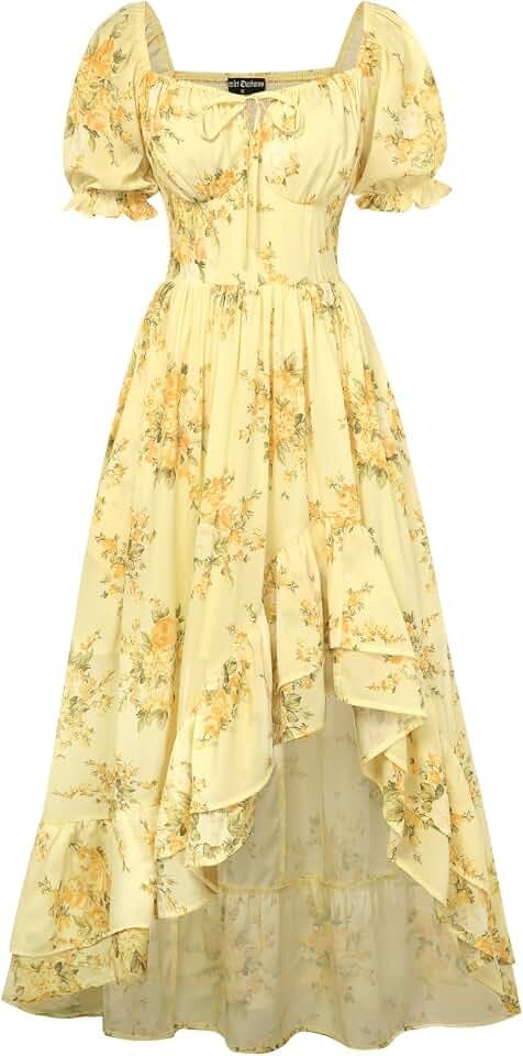SCARLET DARKNESS Damen Viktorianisches Cottagecore Lang Blumen Sommerkleid