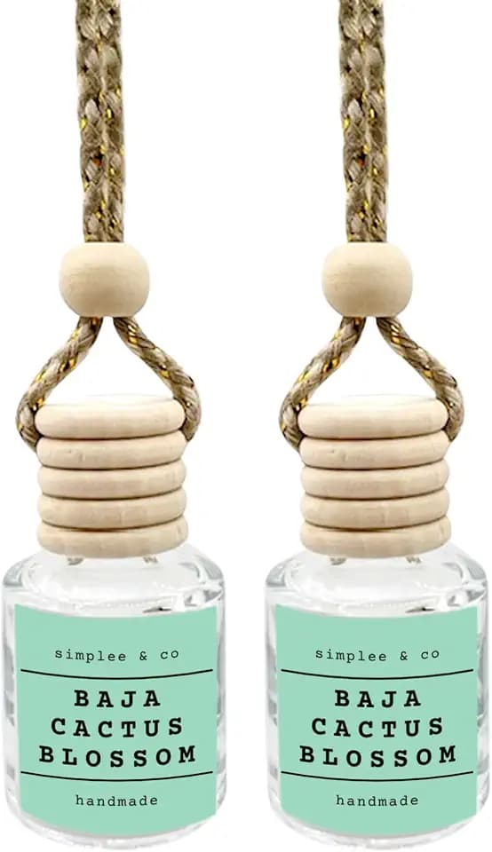 Baja Cactus Blossom Car Air Freshener Hanging, Long Lasting Essential Oil Diffuser for Car, 2 Pack Fragrance, Reusable Glass Bottle Car Freshener, Made in USA Simplee & Co