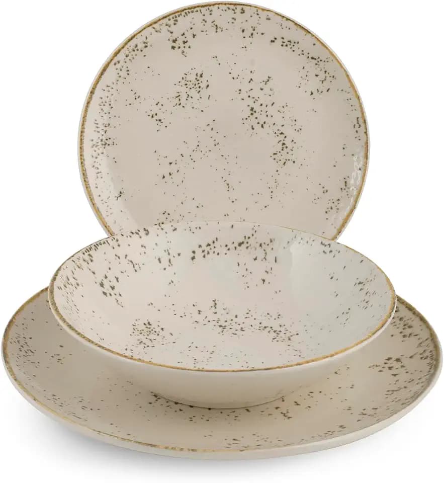 H&H Servizio Tavola 18 Pezzi Planet in Stoneware Beige Puntinato