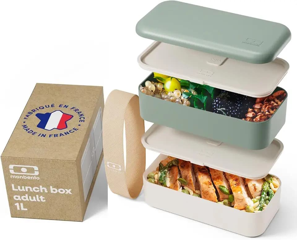 monbento - Brotdose MB Original - Bento Box Erwachsene - Jausenbox 2 Fächer Auslaufsicher - Mikrowelle & Spülmaschinengeeignet - BPA-frei - Meal Prep Lunchbox - Grün Natural