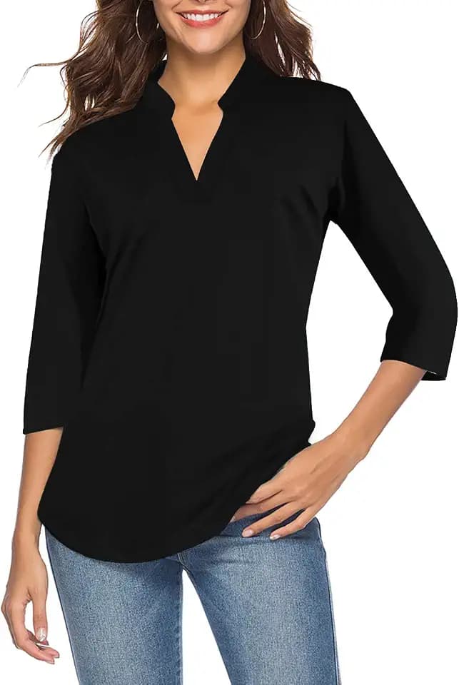 CEASIKERY Women's 3/4 Sleeve V Neck Tops Casual Tunic Blouse Loose Shirt