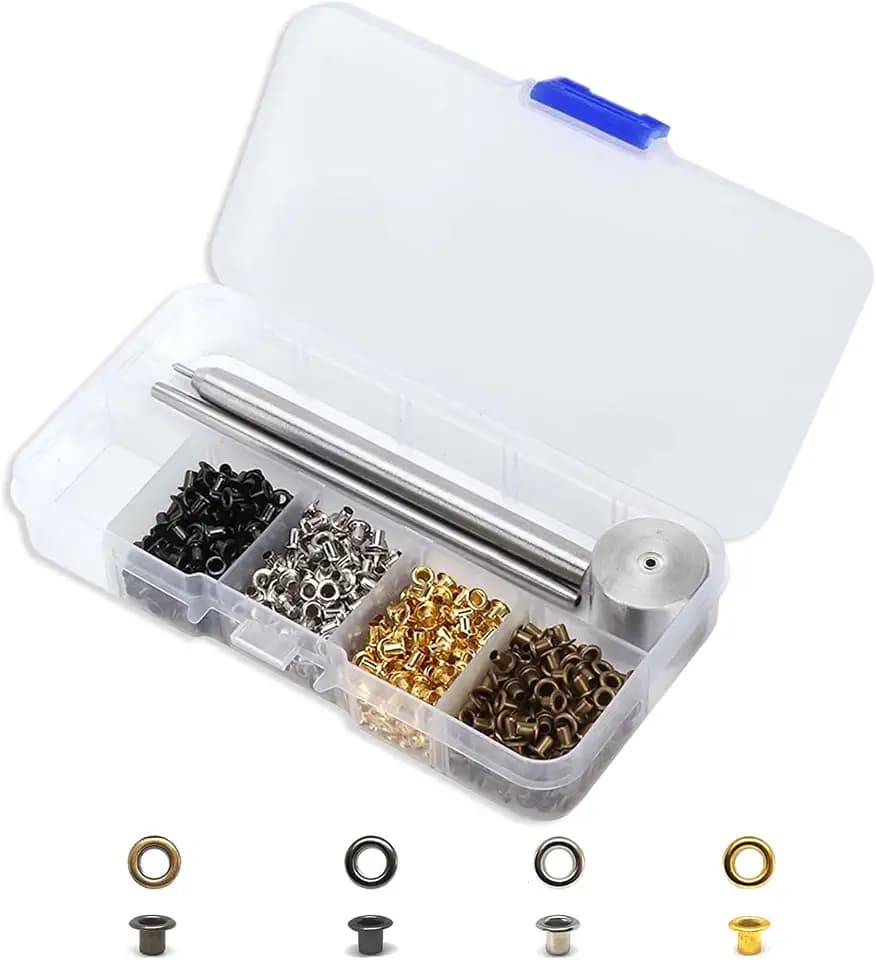 800 Stück 2mm Ösen Set, Kleine Ösenbefestigungswerkzeug ösenzange metallösen mit Kunststoff Aufbewahrungsbox für Stoff Planen Leder Schuhen Taschen