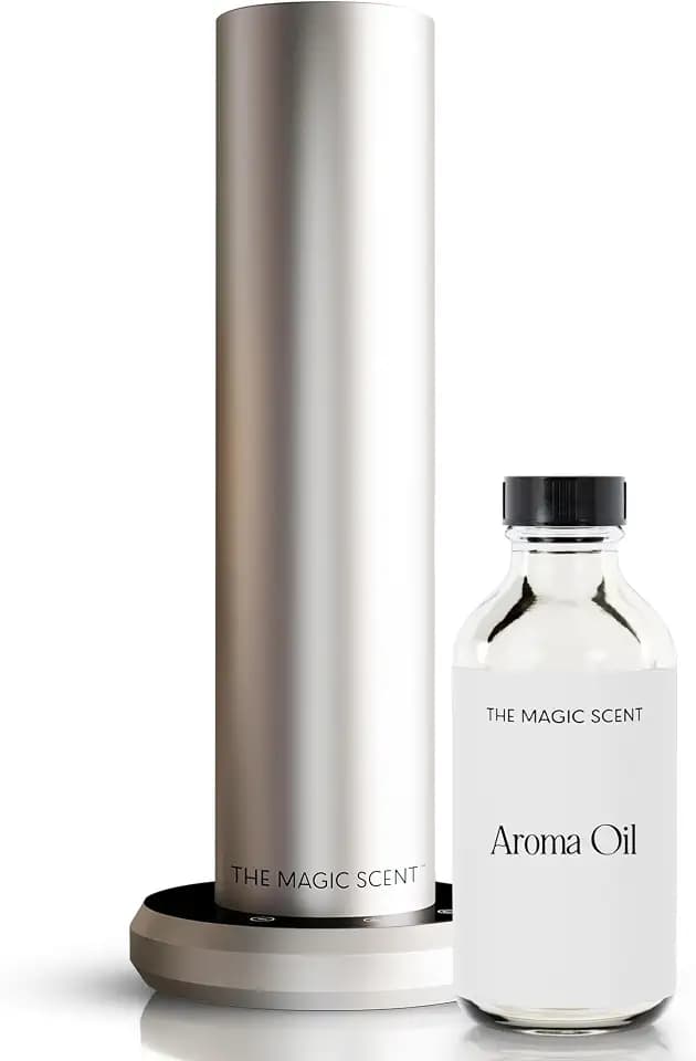 The Magic Scent Bluetooth Diffuser - Smart Ultra-Quiet Cold-Air Waterless Scent Diffuser for Home, Hotel, & Office - Programmable Intensity & Timer - Premium Aroma Oil Included (Silver)