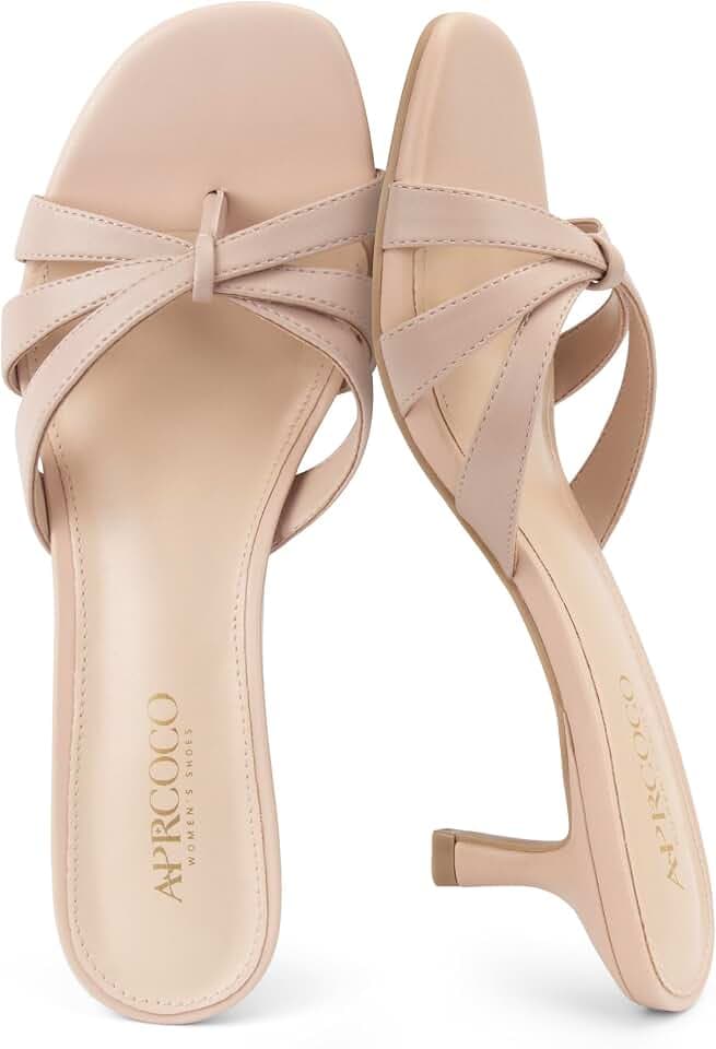 AprCoco Women’s Strappy Kitten Heels Sandals Flip Flops Open Round Toe Heel Slip On Thong Heeled Sandals for Women Stylish Summer Holiday