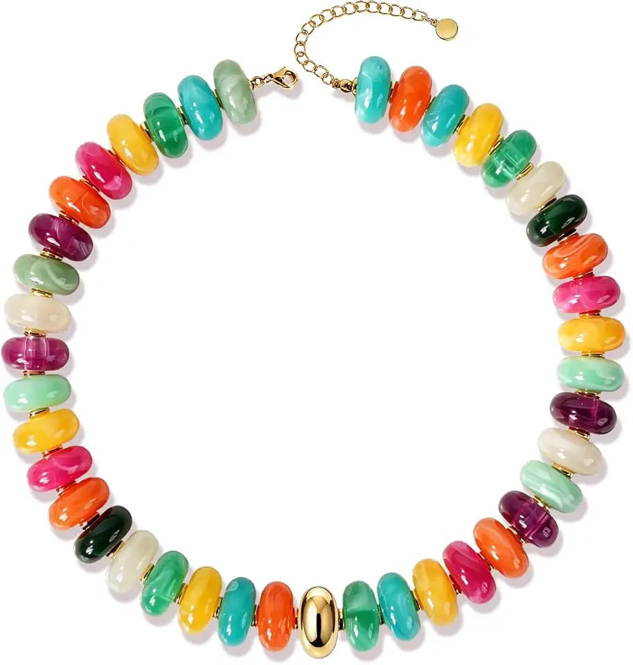 EJU Chunky Beaded Necklace for Women, Colorful Resin Statement Jewelry